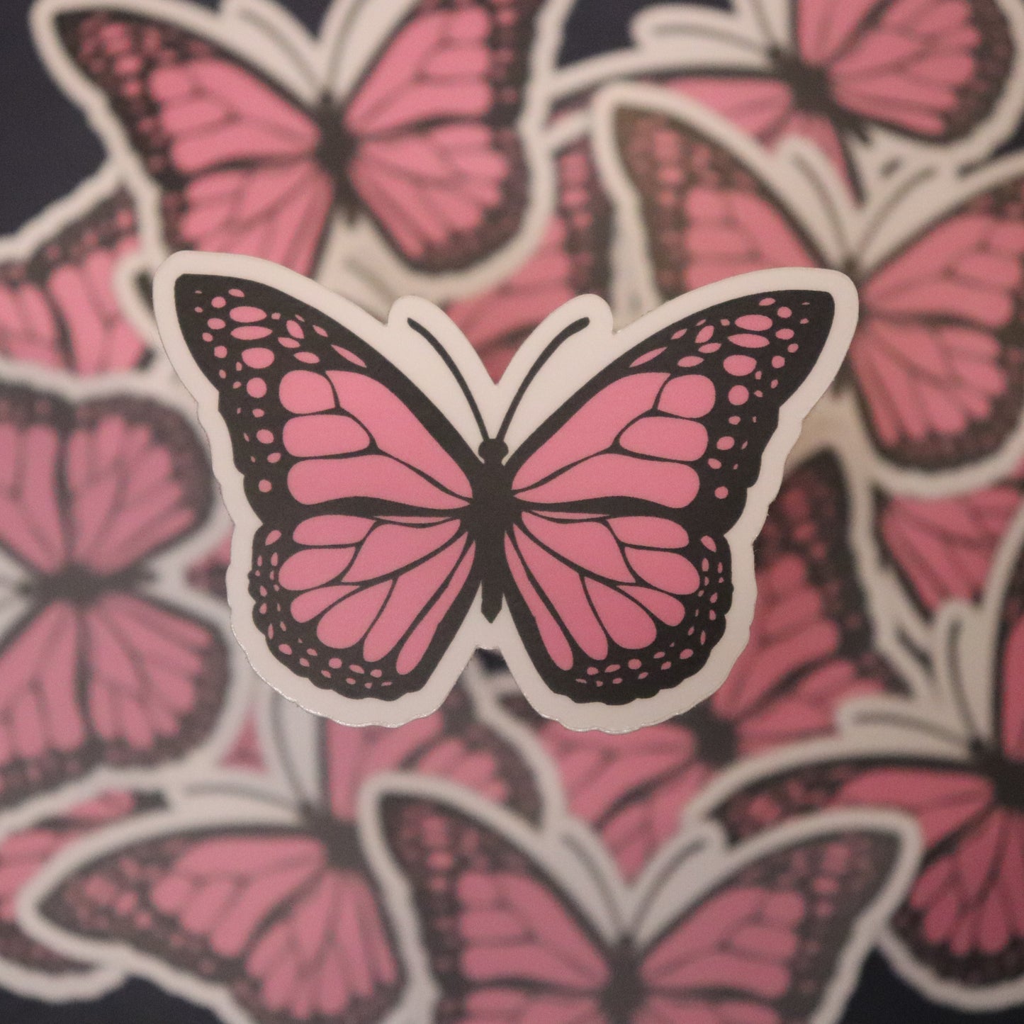 pink with black lining butterfly sticker 3 by 2 inches 